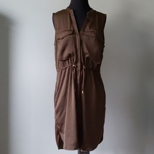 H&M olive sleeveless cinch waist dress, size 8